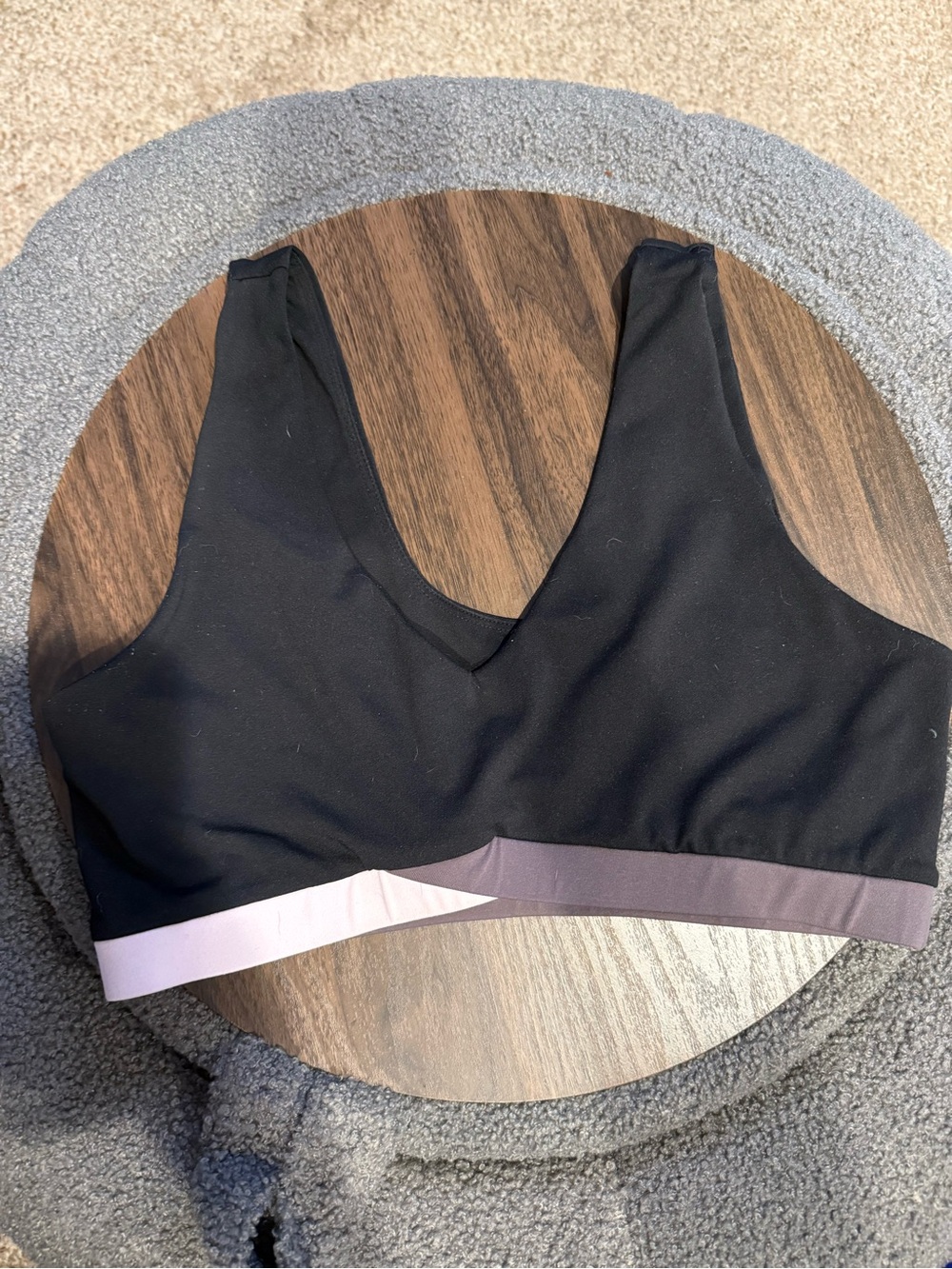 Fabletics Black V-Neck Sports Bralette with Pink and Mauve Band